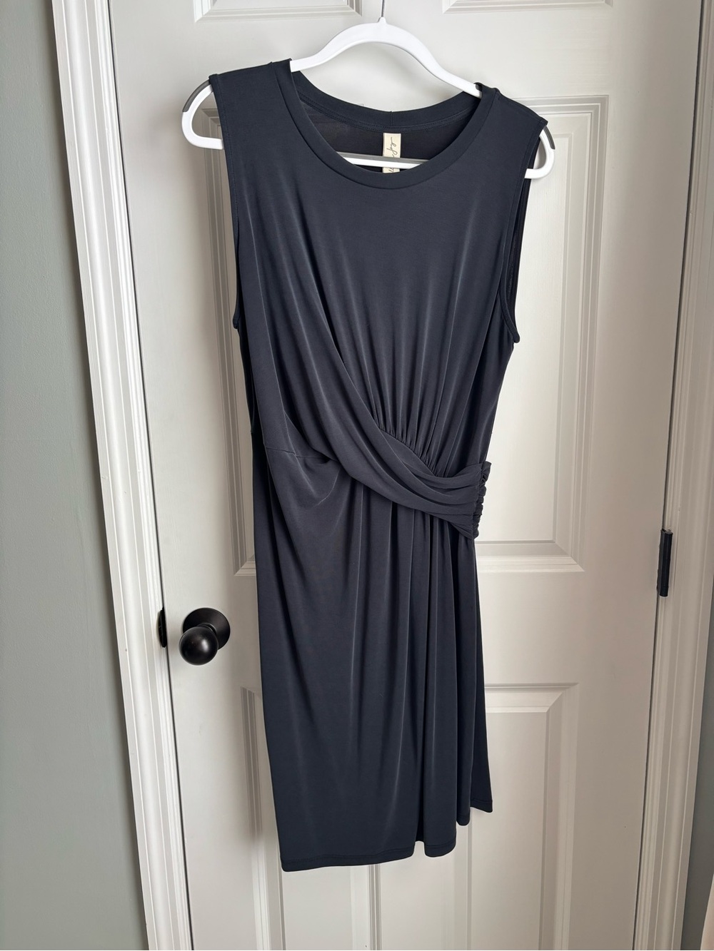Allison Joy Sleek Twist-Waist Sleeveless Dress in Charcoal